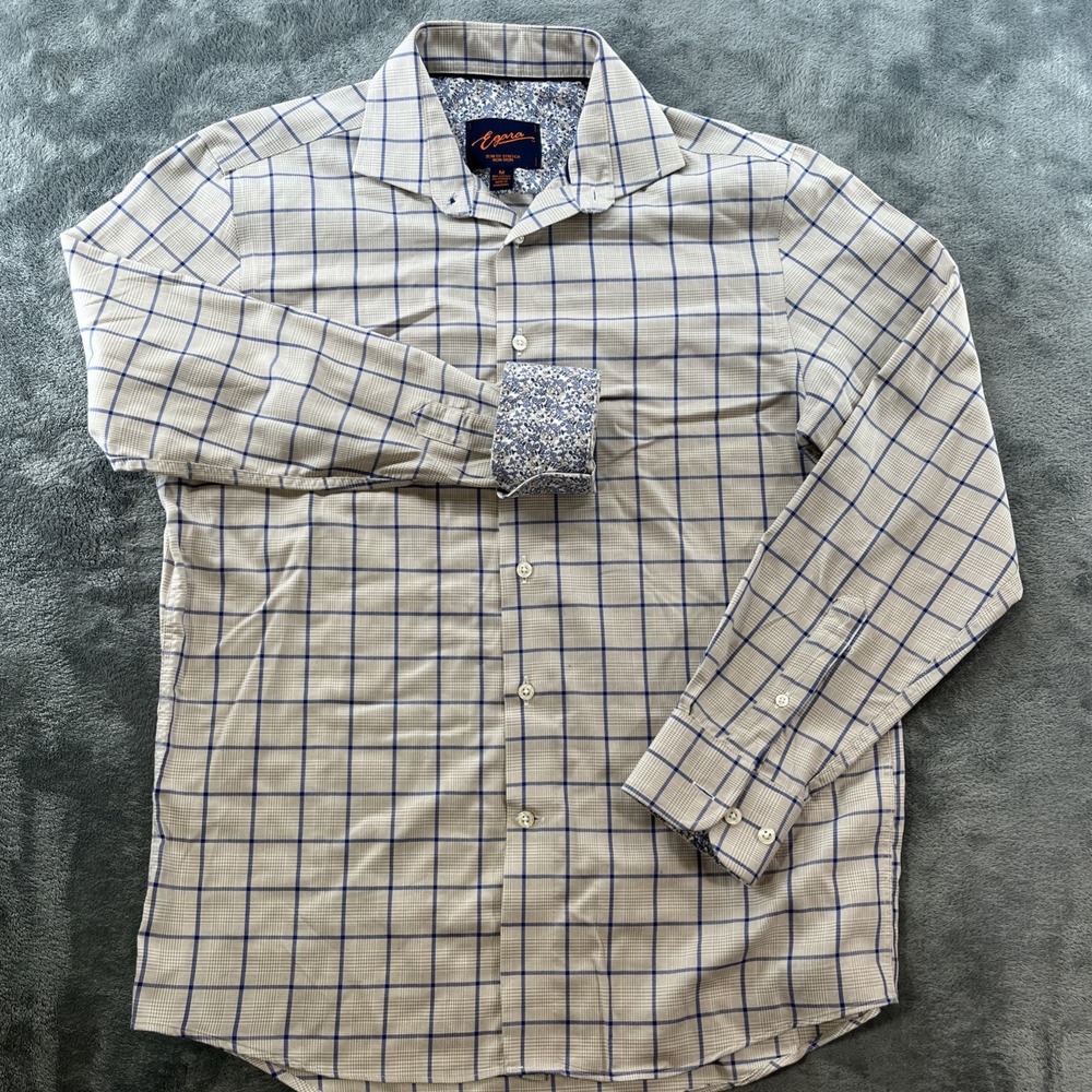 Egara Men's Long Sleeve Dress Shirt Slim Fit Stretch Non-Iron Plaid Size Medium